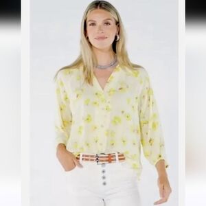CAbi Yellow Floral Women's Blouse